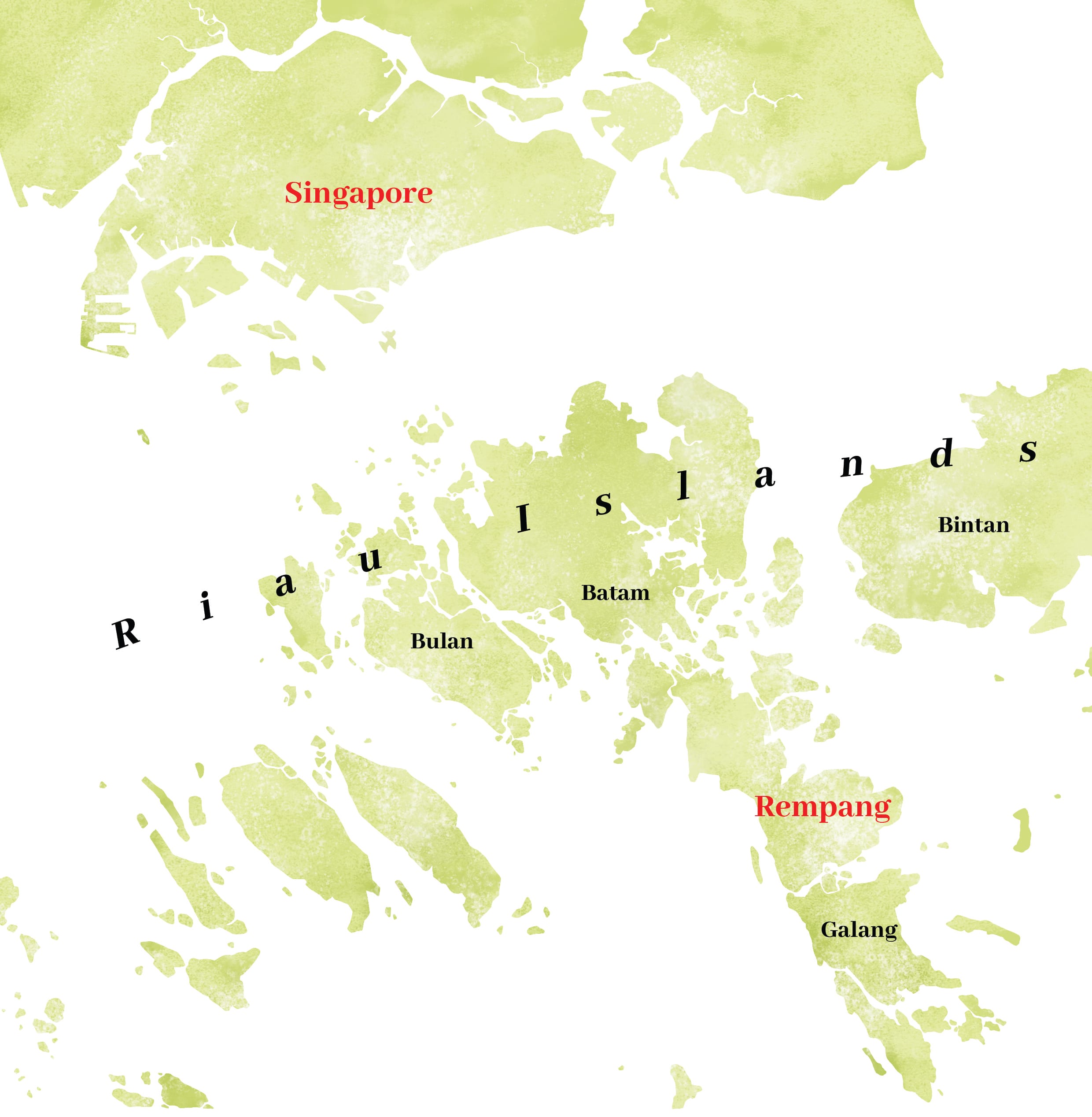 Map showing Singapore, Batam, Rempang and Galang.